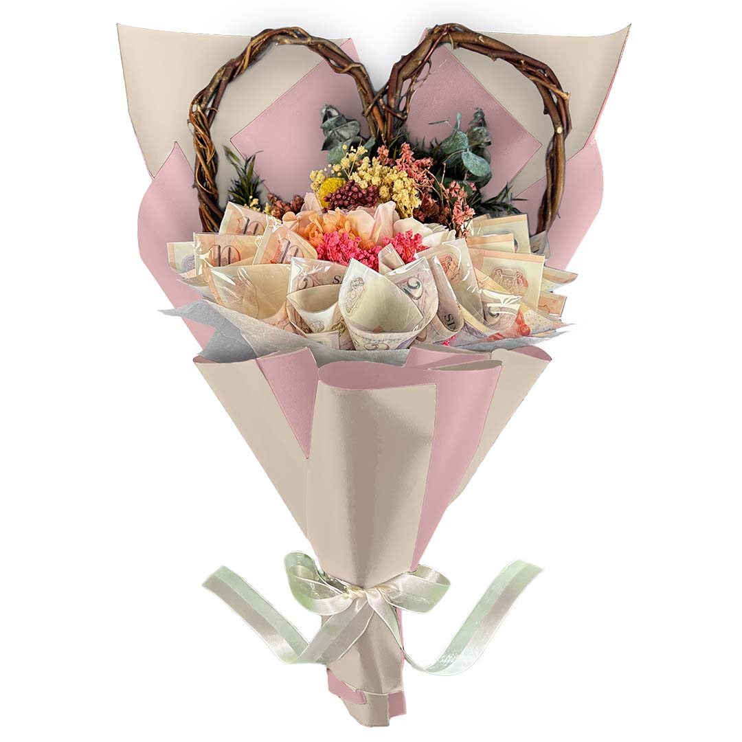 Money Bouquet Heartfelt Ruby Blossom