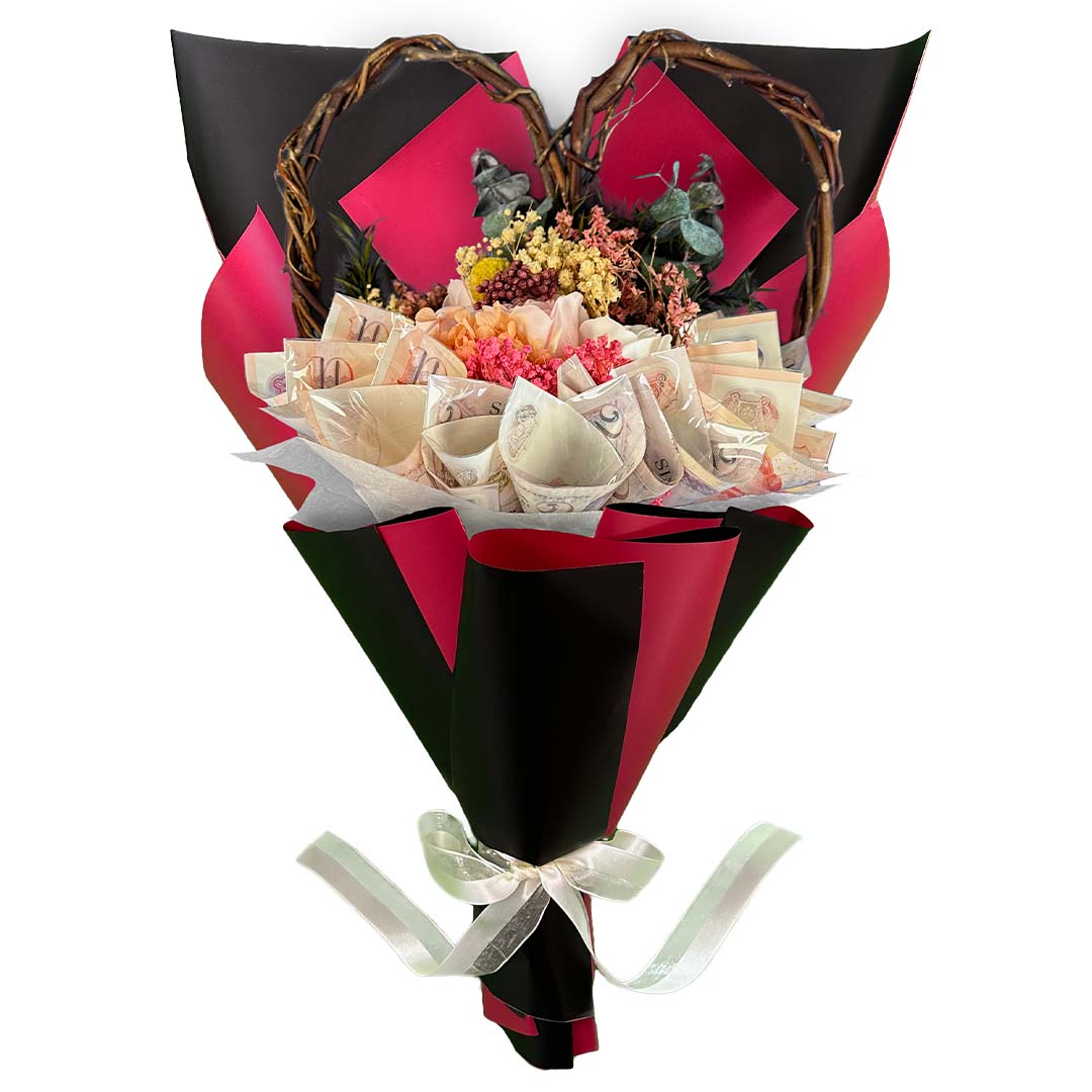 Money Bouquet Heartfelt Ruby Blossom